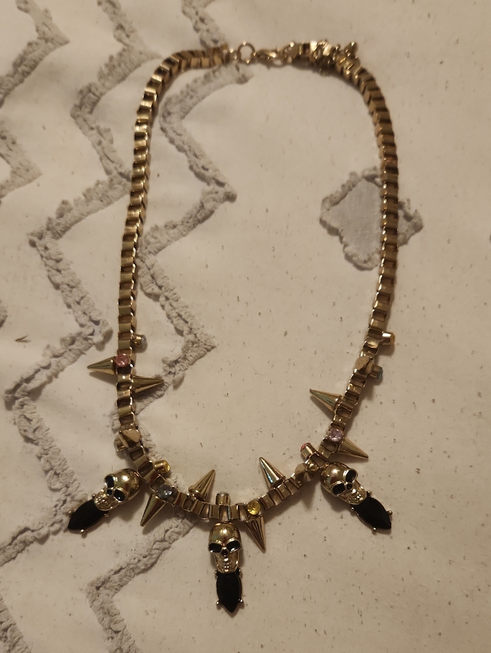 Gold Skull Spike Statement Necklace - Women Jewelry